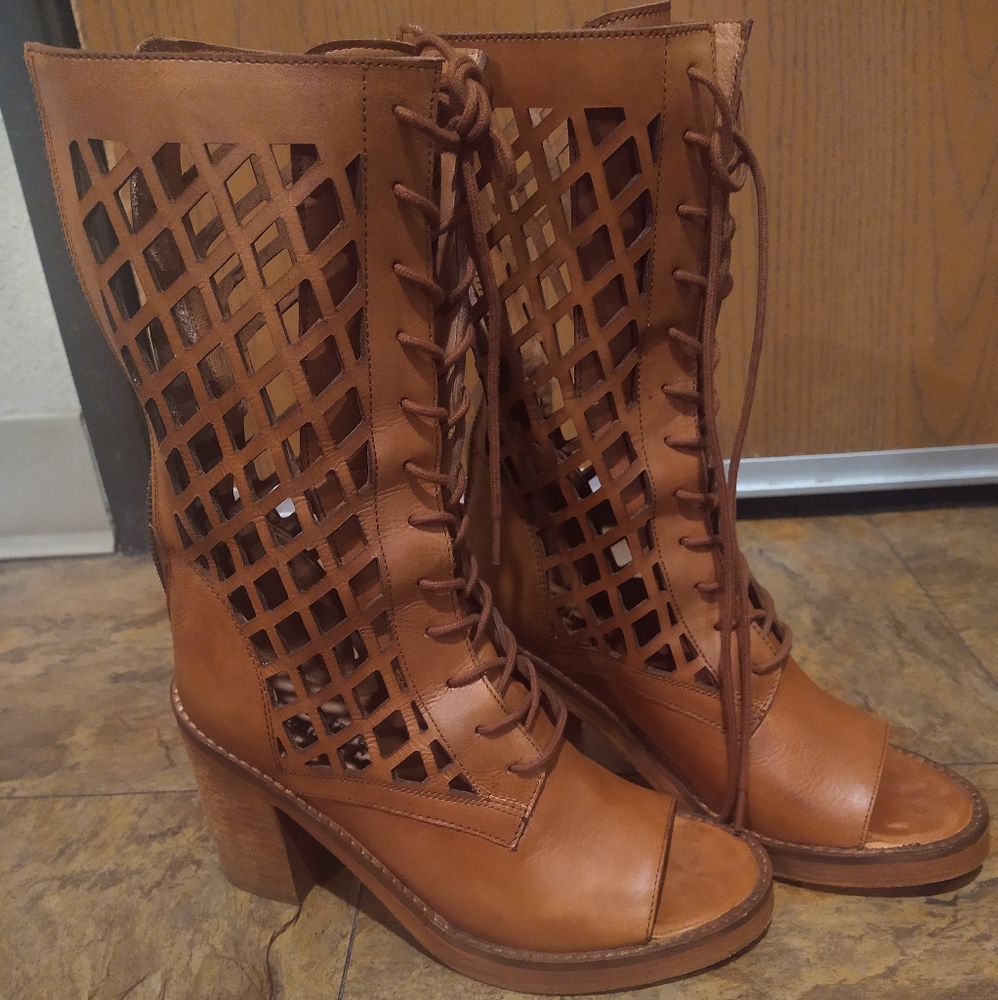 Boots - Midcalf, peep toe booties